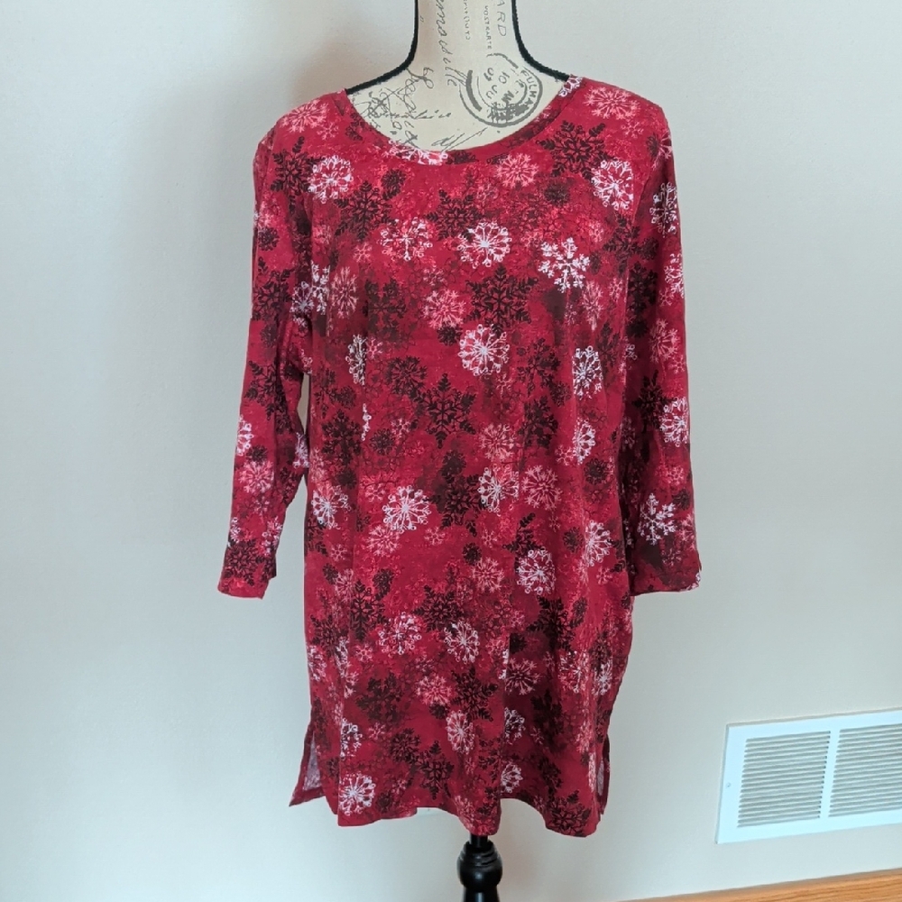 Red Floral Print Tunic Top